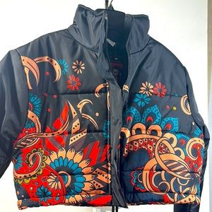 Puffer Jacket Cropped Long Sleeve FullZip Drawstring Mock Neck Mega Fashion Club